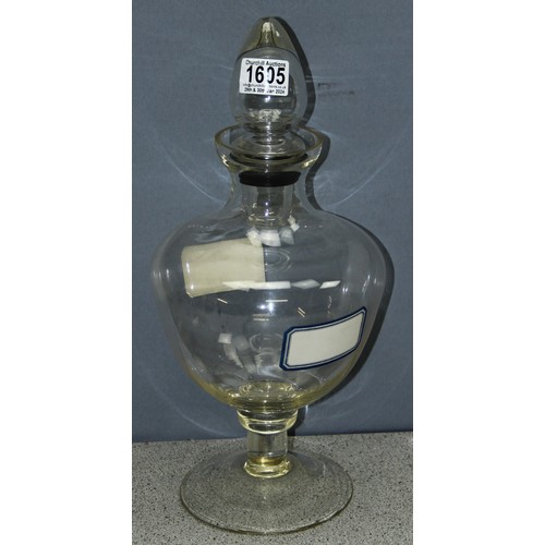 1605 - Large vintage glass carafe/decanter with pear-shaped stopper, approx 39cm tall