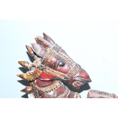 1738 - Large polychrome carved wood and painted Chinese rearing horse - some old repairs to legs, approx 42... 