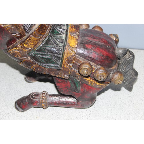 1738 - Large polychrome carved wood and painted Chinese rearing horse - some old repairs to legs, approx 42... 