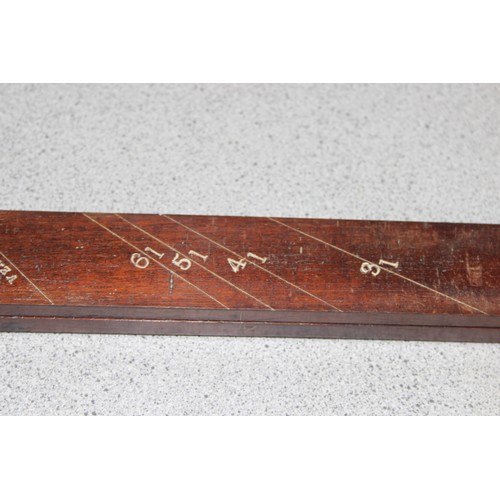 656 - Large early 20c mahogany folding land surveying triangle with brass fittings, embossed numerical cal... 