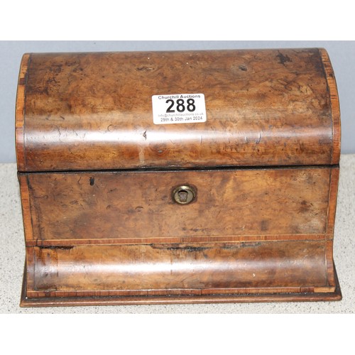 288 - 19th century walnut 'D-shaped' tea caddy with twin compartments, approx 24cm W x 17cm D x 15cm H