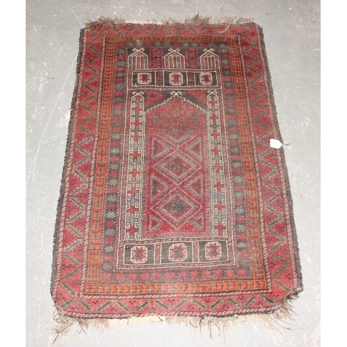 229B - A large vintage handmade prayer rug, possibly Afghan, approx 150cm x 92cm