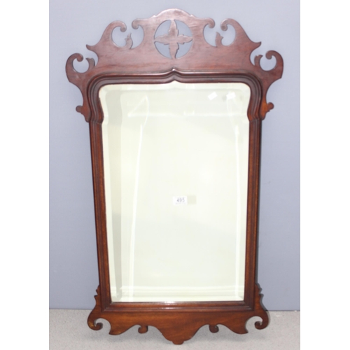 495 - Large Georgian style mahogany fretwork mirror with bevelled edge, approx 99cm x 55cm