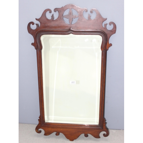 495 - Large Georgian style mahogany fretwork mirror with bevelled edge, approx 99cm x 55cm