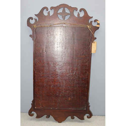 495 - Large Georgian style mahogany fretwork mirror with bevelled edge, approx 99cm x 55cm