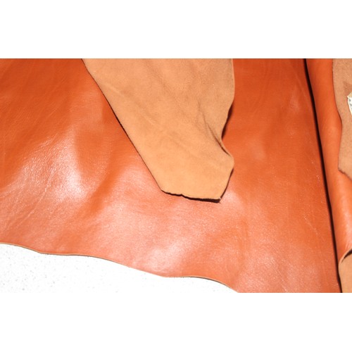 224 - Qty of leather offcuts of various thickness/shades of tan/brown