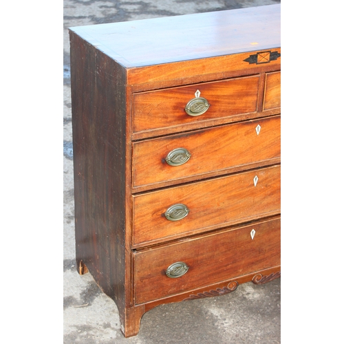 32 - A Georgian 2 over 3 mahogany chest of drawers with bracket feet, approx 90cm wide x 45cm deep x 95cm... 