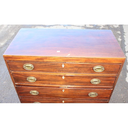 31 - A 19th century mahogany 4 drawer chest of drawers with bracket feet and brass handles, approx 93cm w... 