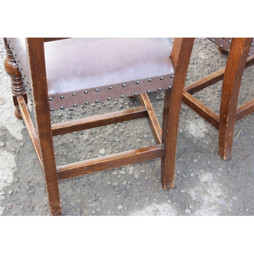 33 - A set of 4 17th century style oak and studded leather chairs, likely early 20th century, each approx... 