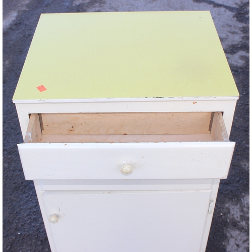 52 - Retro 2 drawer cupboard with yellow Formica top, approx 50cm wide x 42cm deep x 85cm tall