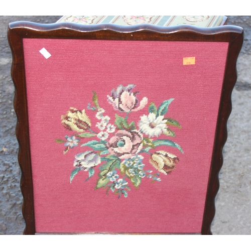 29 - 2 vintage tapestry topped stools and a tapestry fire screen (3)