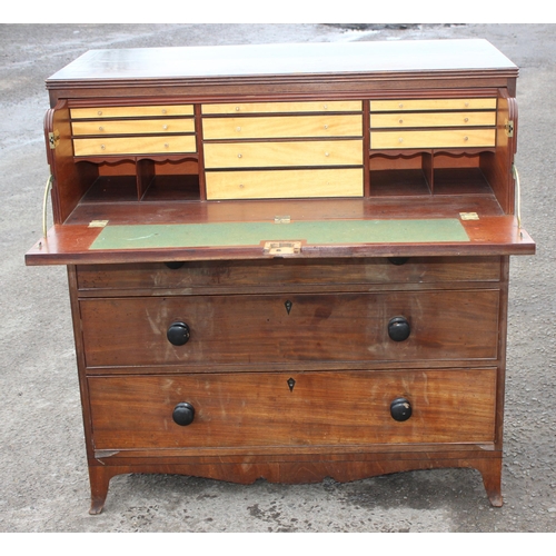 151 - A 19th century mahogany secretaire chest of drawers with turned wooden handles and bracket feet, app... 