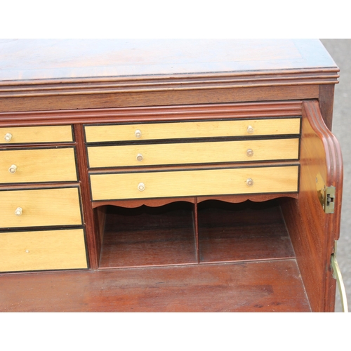 151 - A 19th century mahogany secretaire chest of drawers with turned wooden handles and bracket feet, app... 