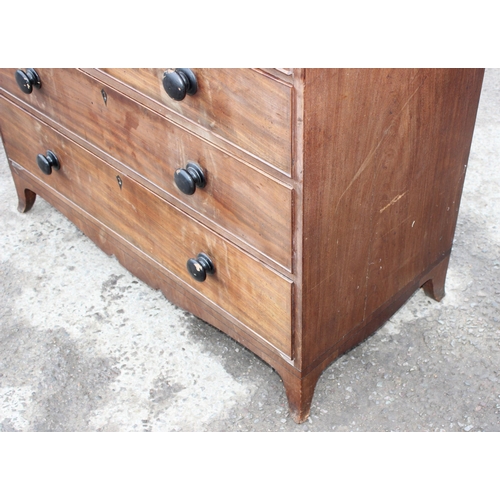 151 - A 19th century mahogany secretaire chest of drawers with turned wooden handles and bracket feet, app... 