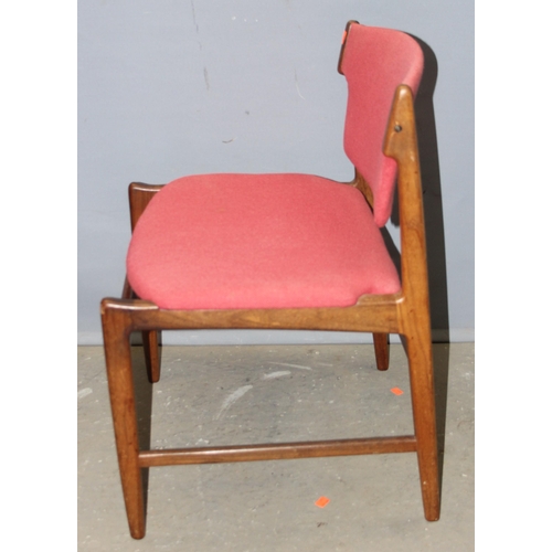 71A - A pair of retro dining chairs with red/ pink upholstery, likely G-Plan but no label