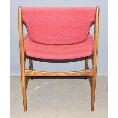 71A - A pair of retro dining chairs with red/ pink upholstery, likely G-Plan but no label