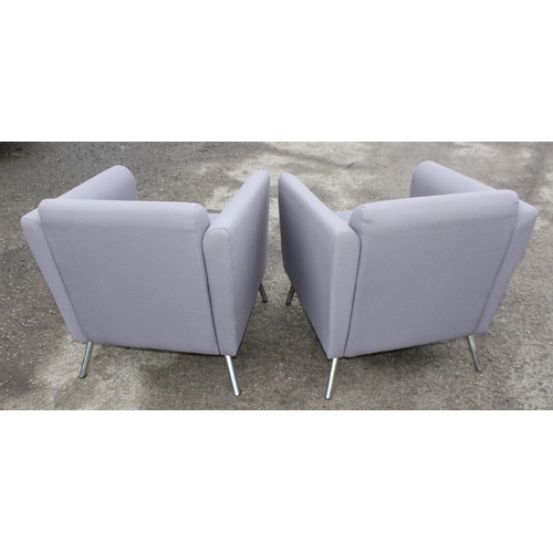 90A - A pair of modern grey covered armchairs with chrome legs, each approx 70cm wide x 73cm deep x 79cm t... 