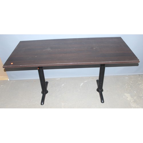 102A - A twin legged pub table, approx 151cm wide x 70cm deep x 75cm tall