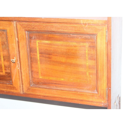 119 - Vintage mahogany wall hanging shelf and cupboard, approx 56cm wide