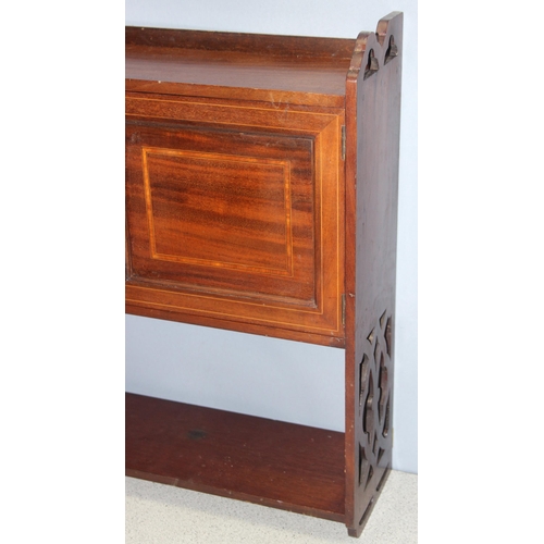 119 - Vintage mahogany wall hanging shelf and cupboard, approx 56cm wide