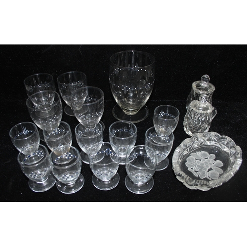 1717A - Mixed lot of glassware to incl retro drinking glasses with enamel decoration, and an antique ripple ... 