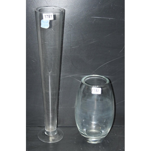 1781A - 2 large clear-glass vases, one handblown by Rayware, tallest approx 60cm