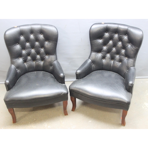 184 - A pair of Georgian style button back dark green leather or leatherette Chesterfield club chairs with... 
