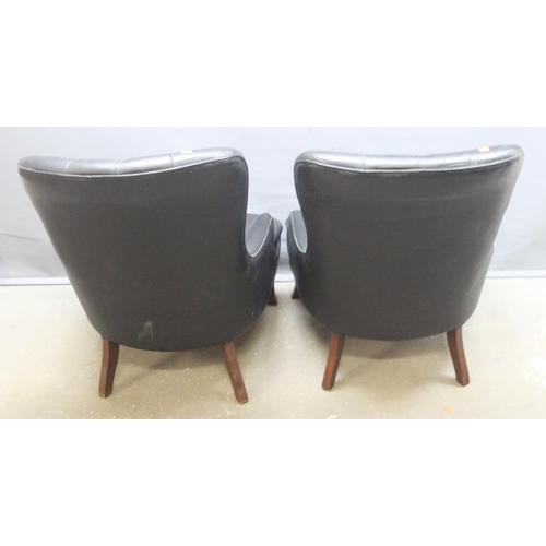 184 - A pair of Georgian style button back dark green leather or leatherette Chesterfield club chairs with... 