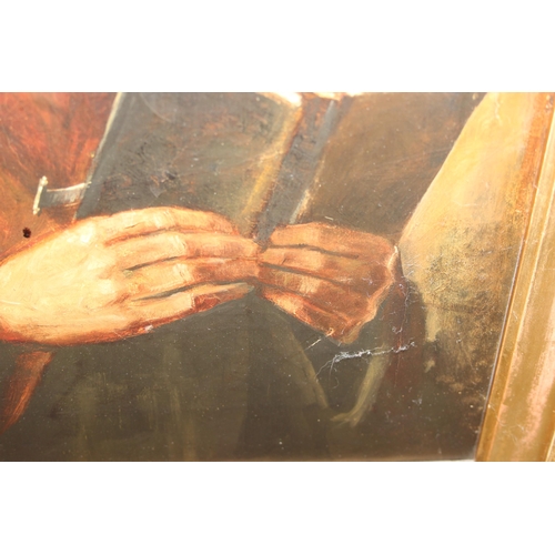 458 - A 19th century oil on canvas portrait of St Francis, various ink annotations verso, possibly JGB or ... 