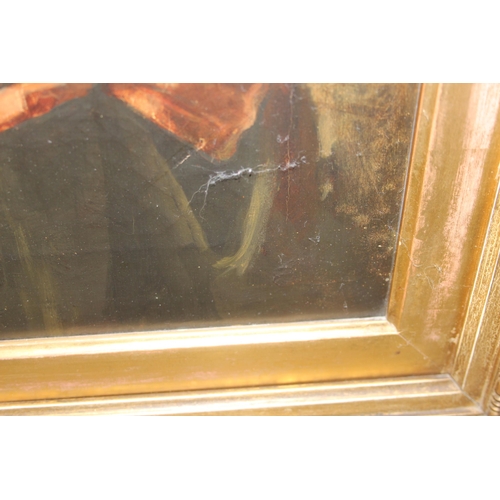 458 - A 19th century oil on canvas portrait of St Francis, various ink annotations verso, possibly JGB or ... 