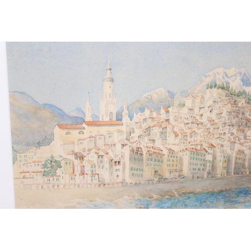 461 - Framed original watercolour of a Grecian scene, indistinctly signed bottom right, approx 53cm x 40cm