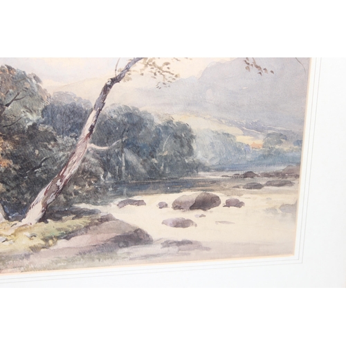 466 - Original watercolour landscape 'Mountain Stream with Boulders and Figures', attributed to John West ... 