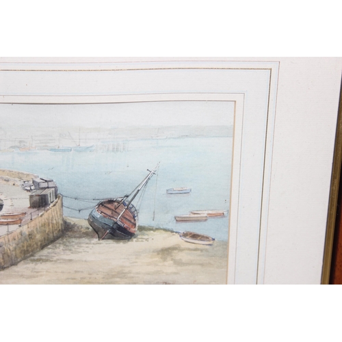 468 - Des Harradine (1927-1999) - Marinescape watercolour of a moored boat with the tide out, signed botto... 