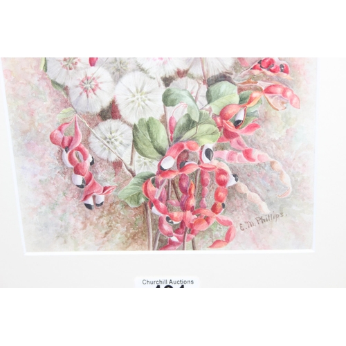 469 - Original floral still life watercolour, signed E. M. Phillips, approx 39cm x 31cm