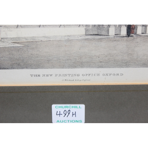 444 - 4 assorted Oxford related prints to inc an antique print of Oxford University Press by N. Whitlock