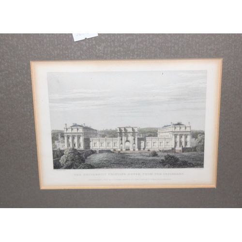 444 - 4 assorted Oxford related prints to inc an antique print of Oxford University Press by N. Whitlock