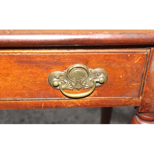 187 - A late 19th or early 20th century mahogany hall table with single drawer and Art Nouveau brass handl... 