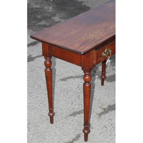 187 - A late 19th or early 20th century mahogany hall table with single drawer and Art Nouveau brass handl... 