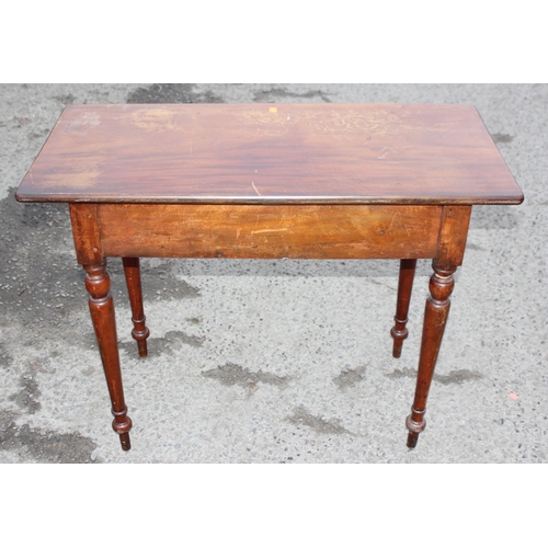 187 - A late 19th or early 20th century mahogany hall table with single drawer and Art Nouveau brass handl... 