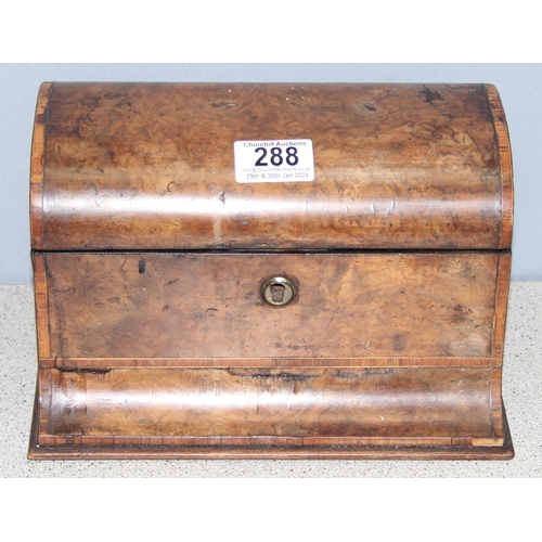 292 - 19th century walnut 'D-shaped' tea caddy with twin compartments, approx 24cm W x 17cm D x 15cm H