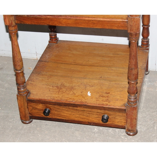 10 - An antique mahogany whatnot with 3 tiers and single drawer, approx 50cm wide x 50cm deep x 92cm tall