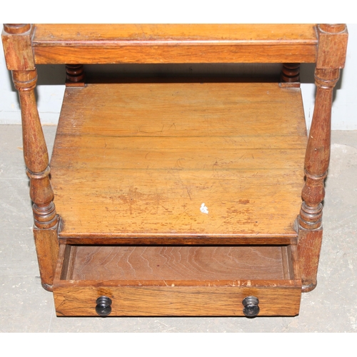 10 - An antique mahogany whatnot with 3 tiers and single drawer, approx 50cm wide x 50cm deep x 92cm tall