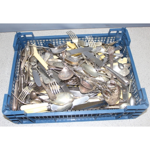 1006 - Qty of assorted antique and later silver plated and other cutlery, approx 7.8kg gross