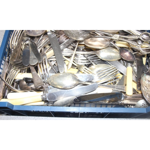 1006 - Qty of assorted antique and later silver plated and other cutlery, approx 7.8kg gross