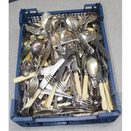 1006 - Qty of assorted antique and later silver plated and other cutlery, approx 7.8kg gross