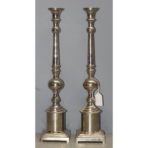 1008 - Large pair of ecclesiastical style silver-plated candlesticks, approx 55cm