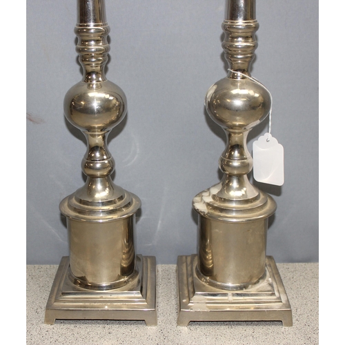 1008 - Large pair of ecclesiastical style silver-plated candlesticks, approx 55cm