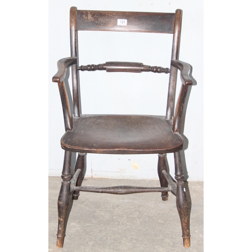 101 - An antique elm seated Oxford armchair, approx 84cm tall