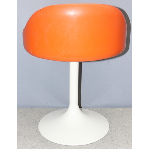 109 - In the manner of Borje Johanson, a small retro orange stool with tulip style metal base, approx 60cm... 