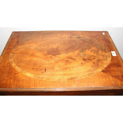 11 - A 19th century mahogany dropleaf table with various inlay and single drawer, approx 95cm (48cm when ... 